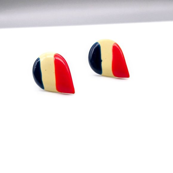 Patriotic Enamel Teardrop Earrings, Striped Studs in Red White and Blue - Picture 2 of 4